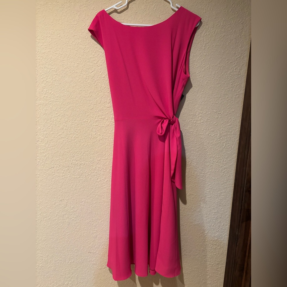 Pink Asymmetrical Wrap Dress with Tie Front